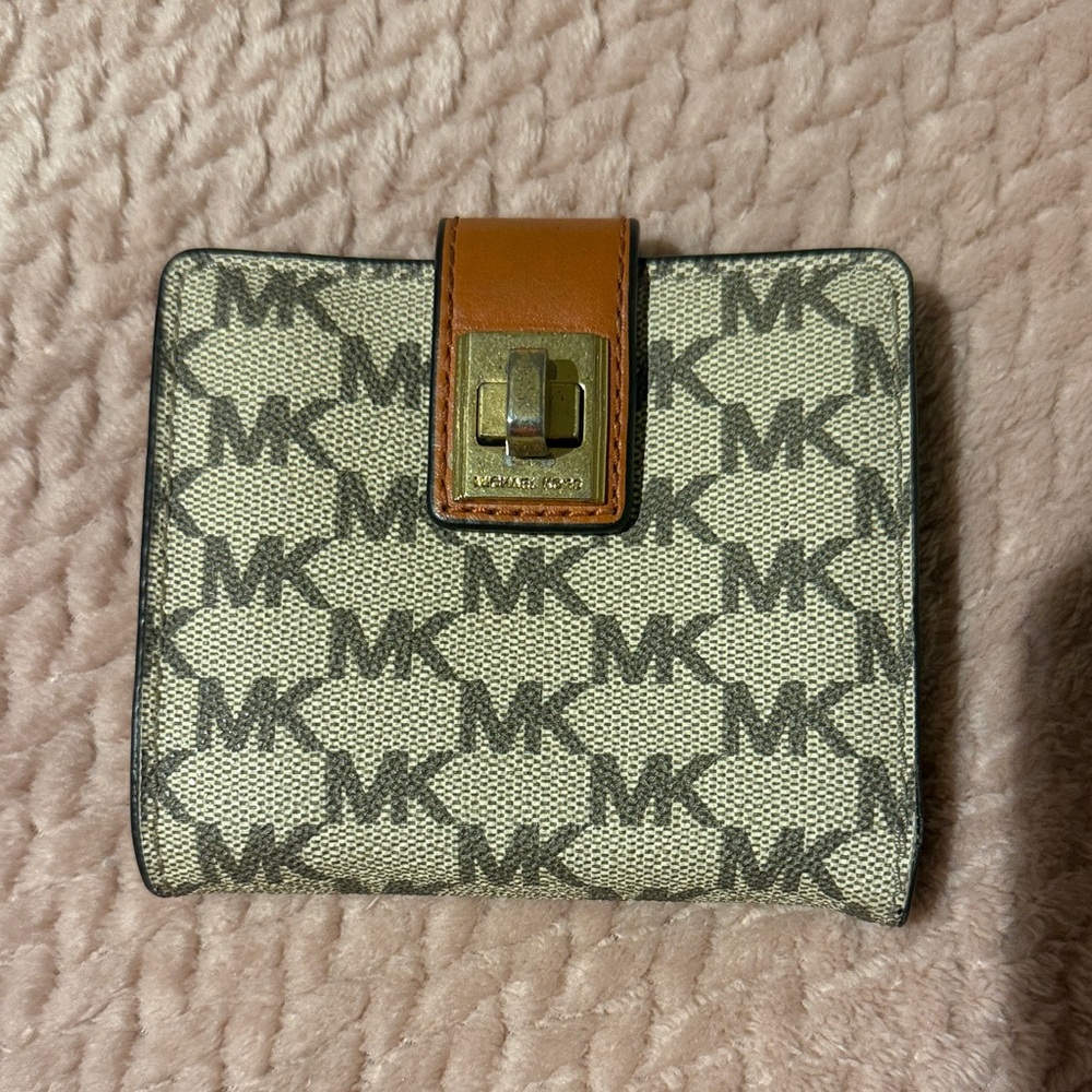 Michael Kors Beige and Orange Monogram Wallet
